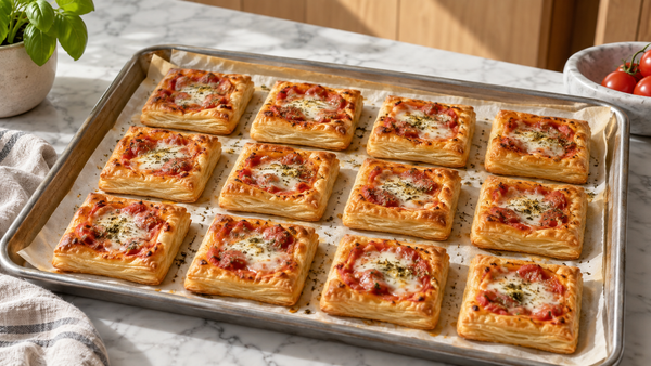 Pizzette di pasta sfoglia con sugo al pomodoro