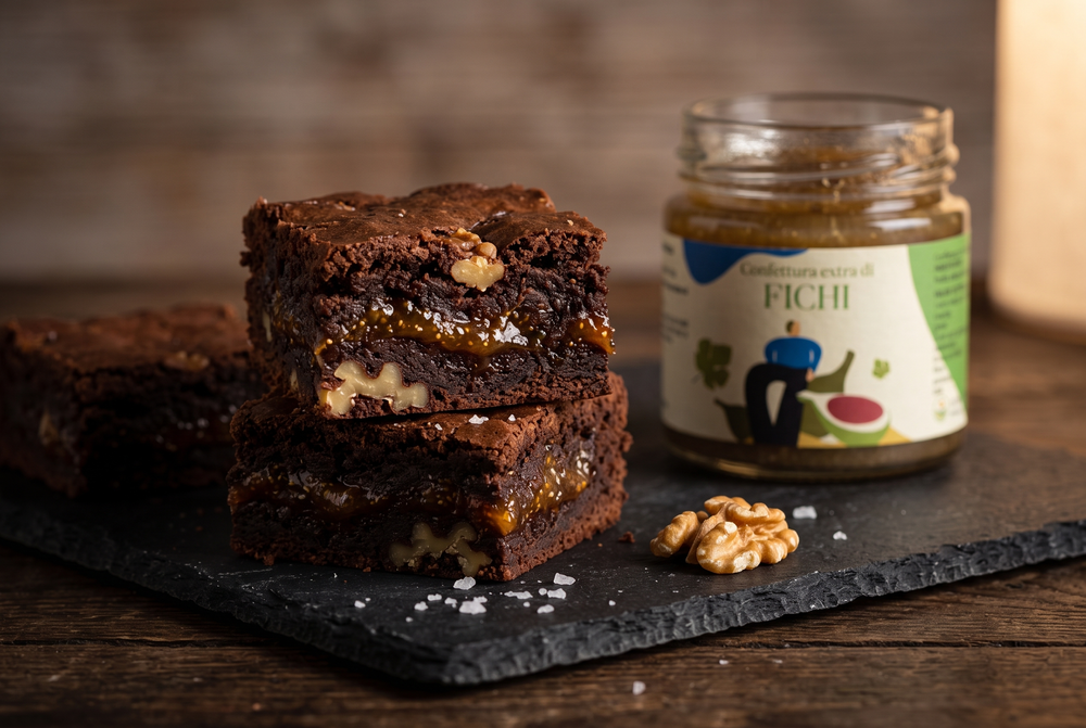 Brownies mit Feigenmarmelade, Walnüssen und Salz