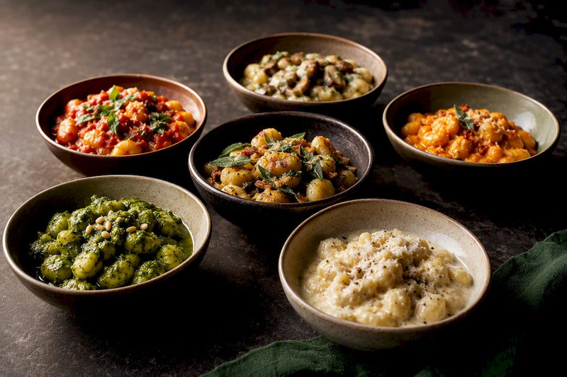 Gnocchi mit einer Vielfalt an Saucen und Texturen