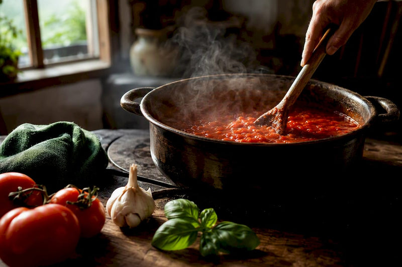 Sugo al Pomodoro langsam im Topf köcheln lassen