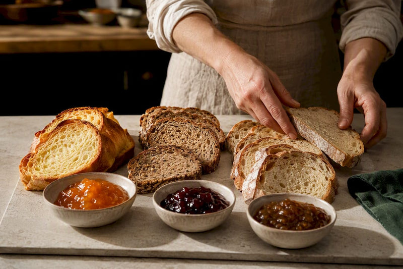 Italienisches Brot mit verschiedenen Marmeladen