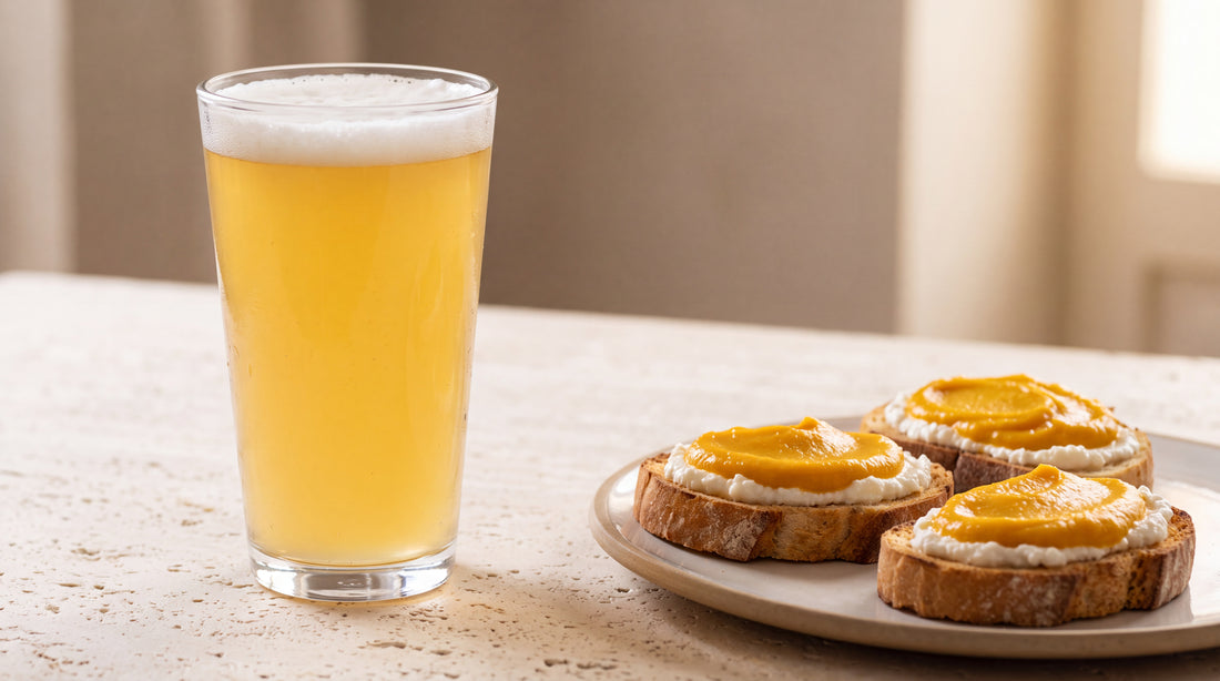 Birra Blanche o Witbier: crostini di ricotta e crema di zucca con crema di zucca Minnelea