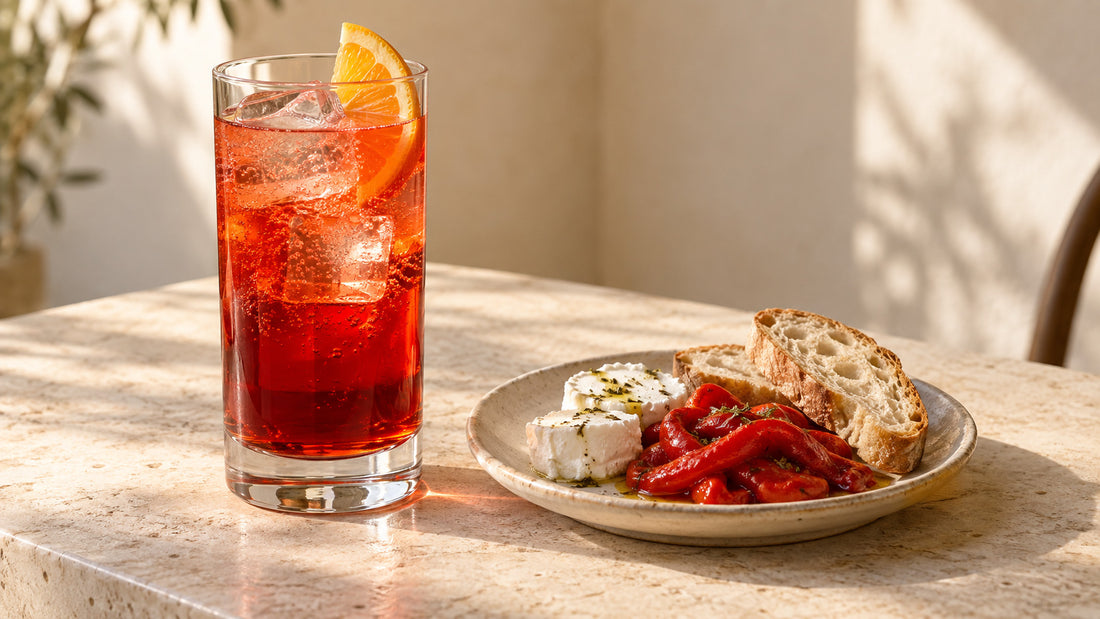 Bitter rosso e soda: caprino e peperoni sui crostini con peperoni sott'olio Minnelea