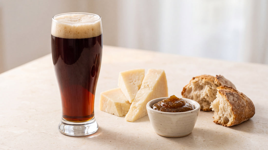 Birra Bock scura: formaggi stagionati e confettura di fichi con confettura di fichi Minnelea