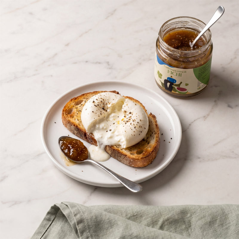 Burrata tiepida con confettura di fichi Minnelea su crostone tostato — hero