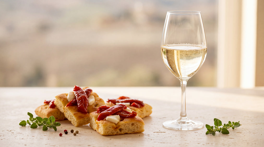 Cava brut: antipasto vegetariano con peperoni con peperoni sott'olio Minnelea