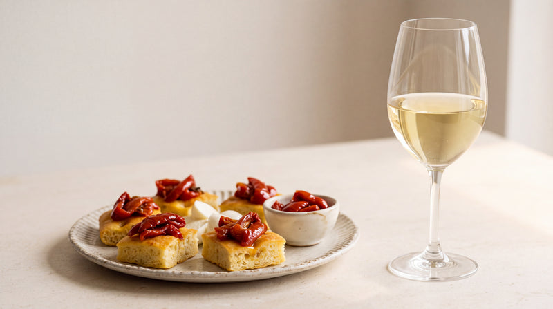 Falanghina: focaccia e peperoni all’aperitivo con peperoni sott'olio Minnelea