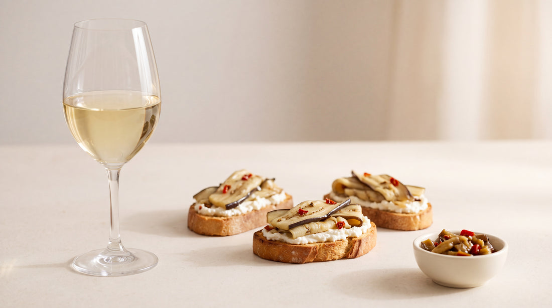 Fiano di Avellino: ricotta e melanzane per l’aperitivo con melanzane sott'olio Minnelea