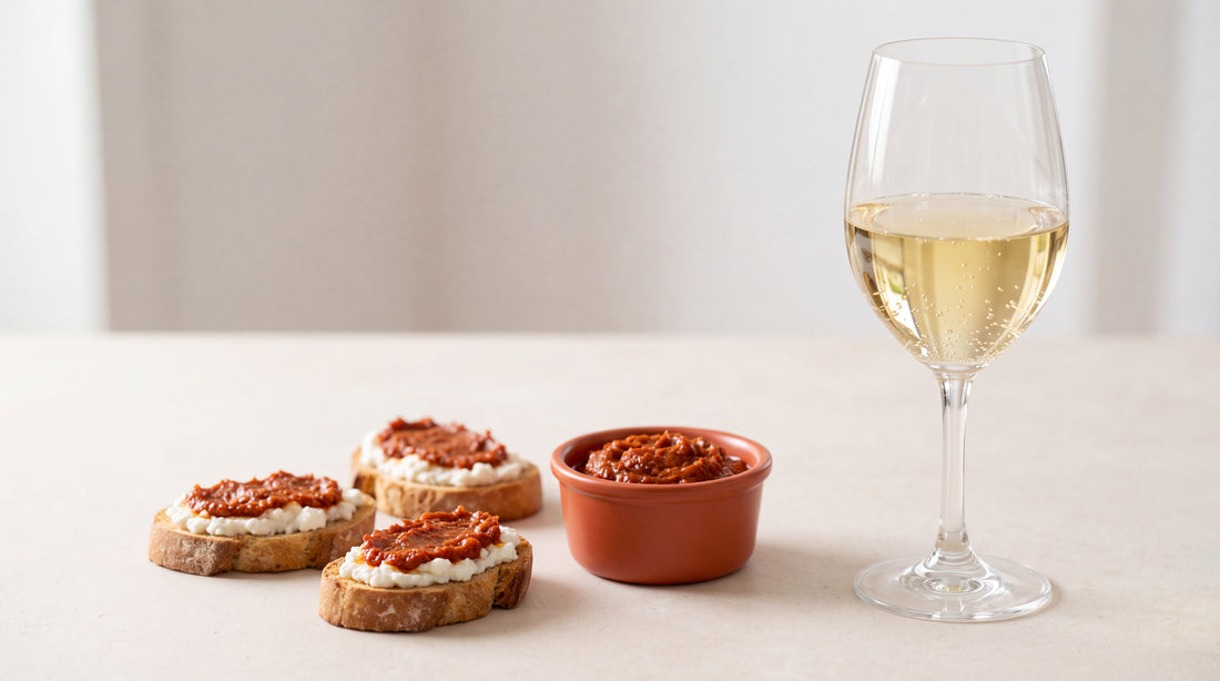 Franciacorta brut: crostini con ricotta e paté con paté di pomodori secchi Minnelea