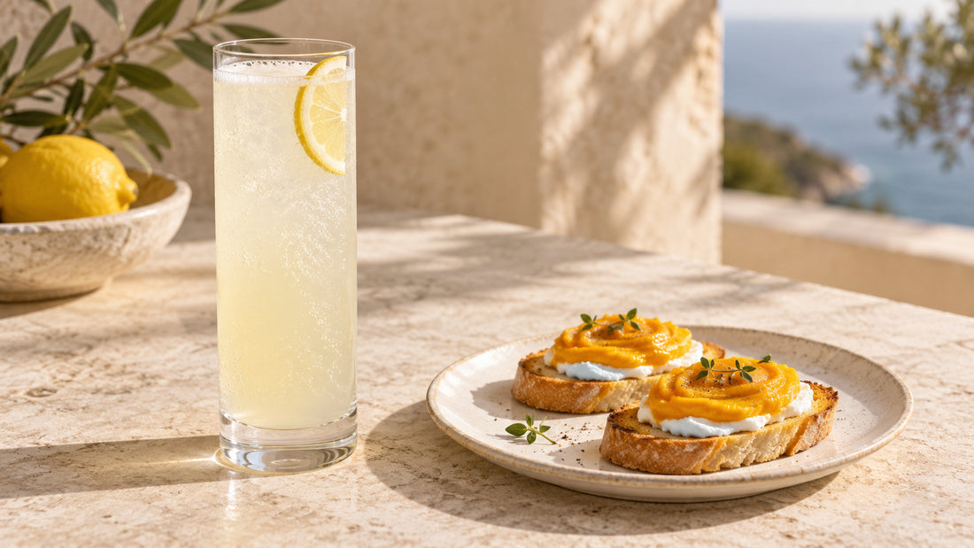 Gin Fizz: formaggio fresco e crema di zucca al piatto con crema di zucca Minnelea