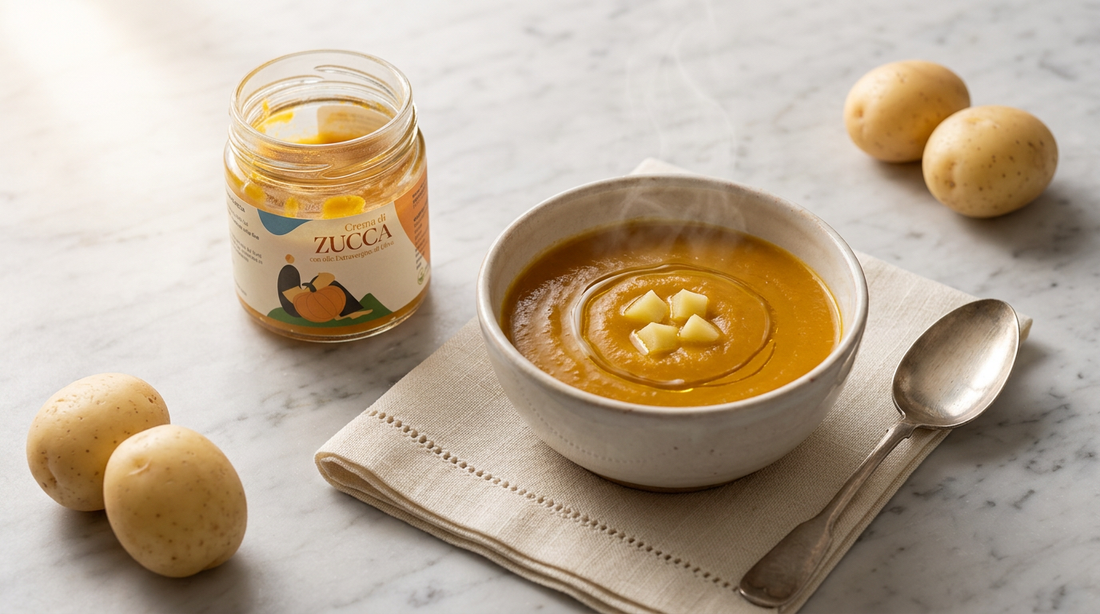 Vellutata cremosa di zucca e patate con crema Minnelea