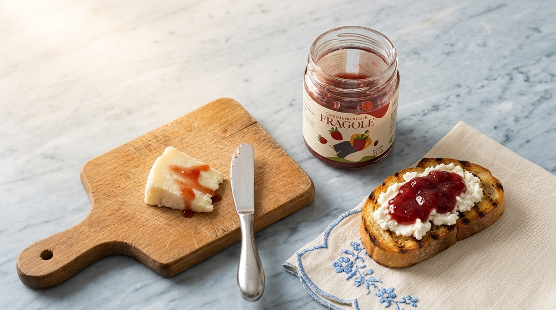 Confettura di fragole con pecorino e ricotta