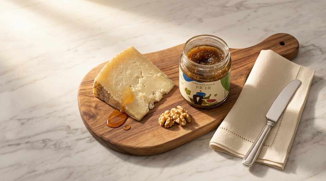 Confettura di fichi con pecorino e noci, tagliere italiano