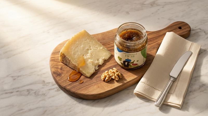 Confettura di fichi con pecorino e noci, tagliere italiano
