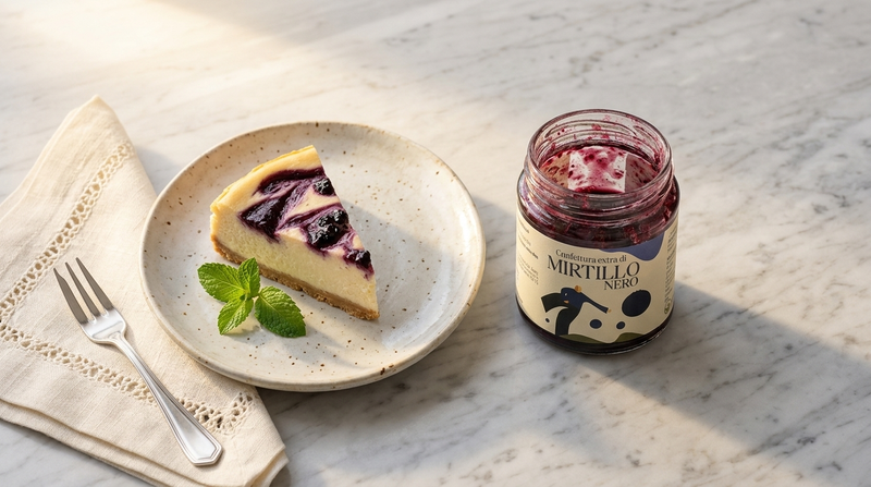 Cheesecake con confettura di mirtillo nero Minnelea