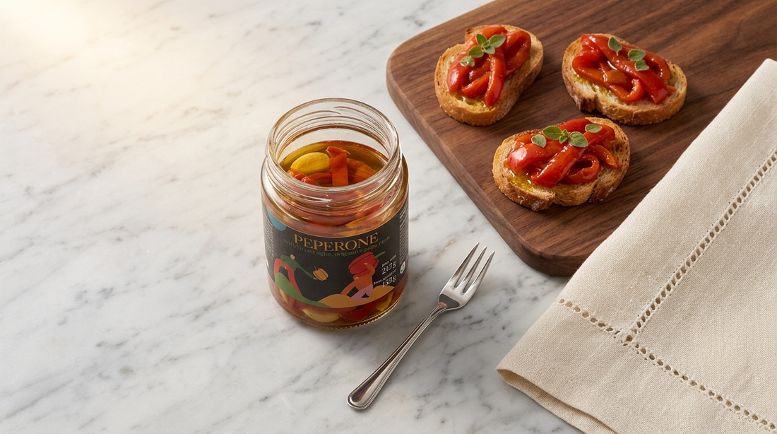Crostini con peperoni rossi sott'olio Minnelea