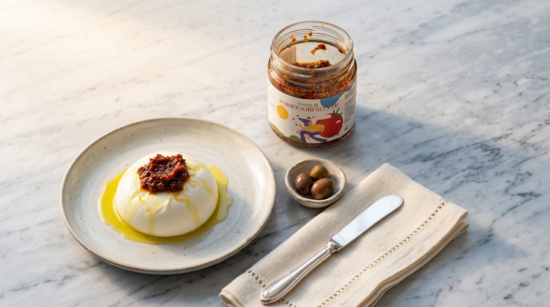 Burrata con paté di pomodori secchi Minnelea