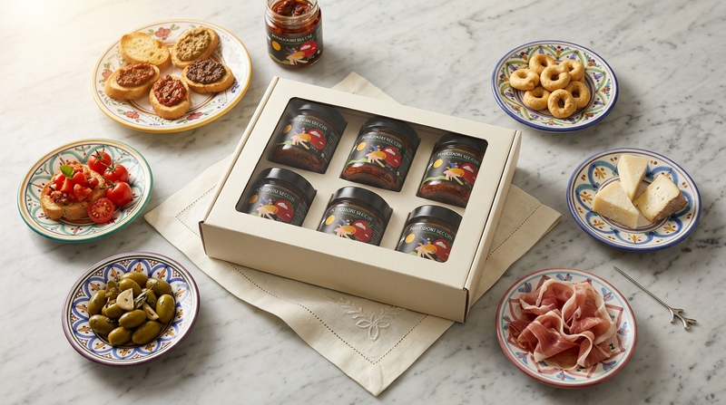 Aperitivo italiano con sei antipasti e kit Minnelea