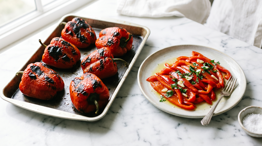 Gegrillte Paprika: rösten, häuten, marinieren — die süditalienische Technik