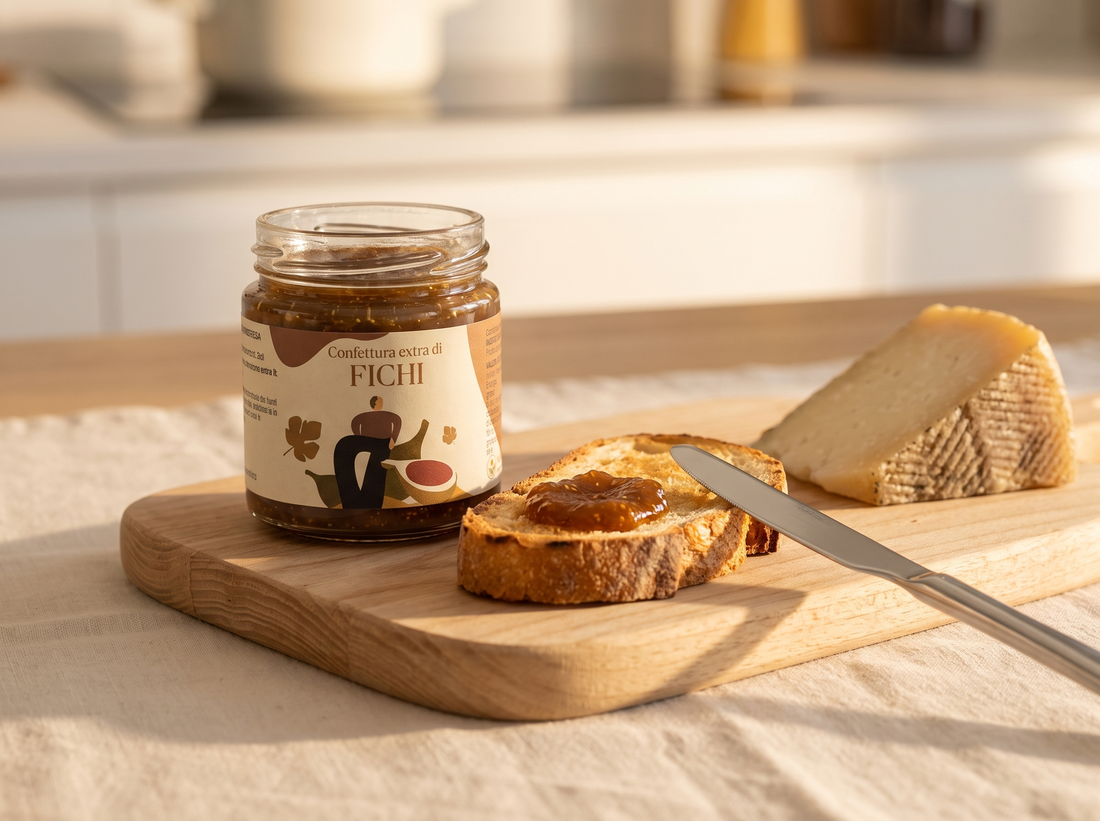 Confettura di fichi Minnelea con pane tostato e pecorino