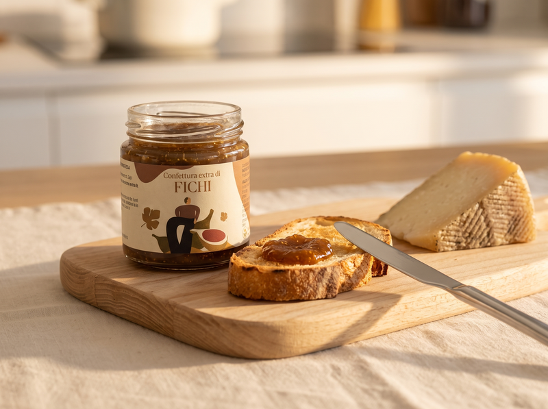 Confettura di fichi Minnelea con pane tostato e pecorino