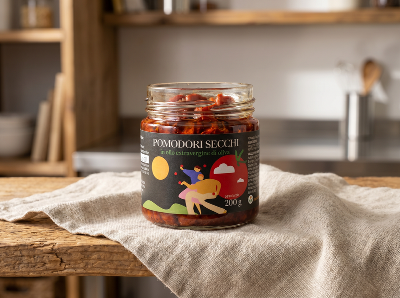 Pomodori secchi sott'olio Minnelea in dispensa rustica