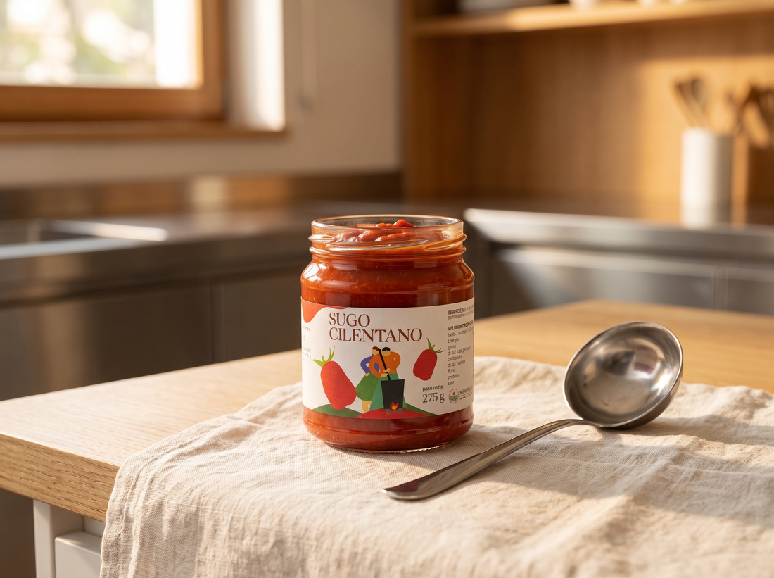 Minnelea Sugo Cilentano im offenen Glas mit Kelle