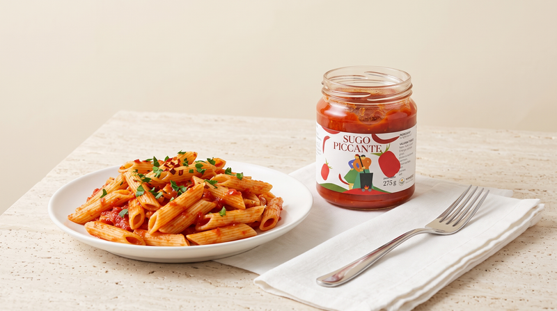 Penne all'Arrabbiata mit Minnelea Sugo Piccante im Glas