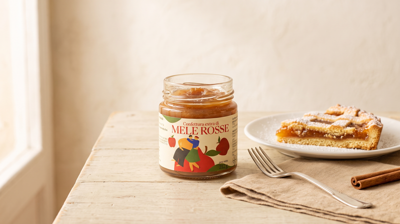 Apfelmarmelade im offenen Minnelea Glas mit Crostata