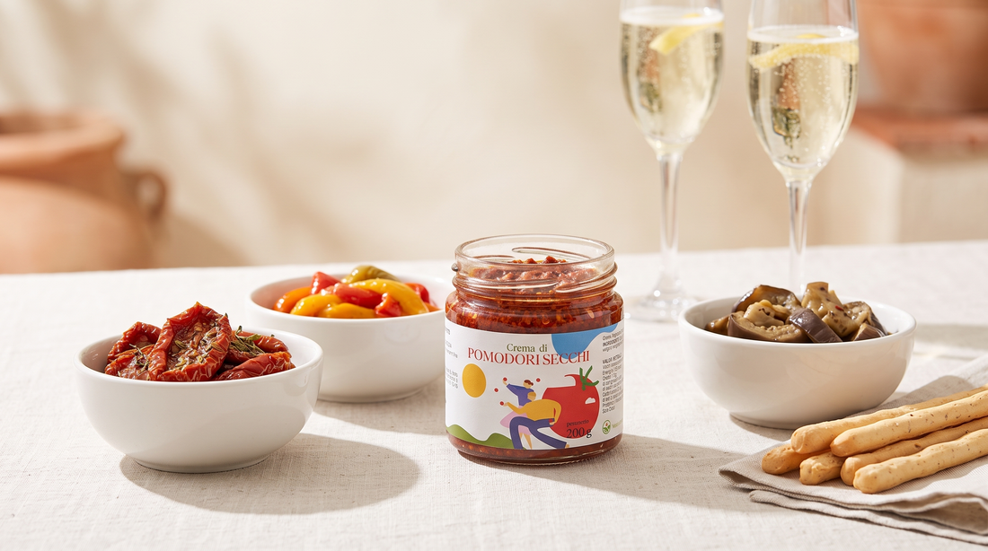 Apéro dinatoire à l'italienne avec antipasti et pot Minnelea ouvert