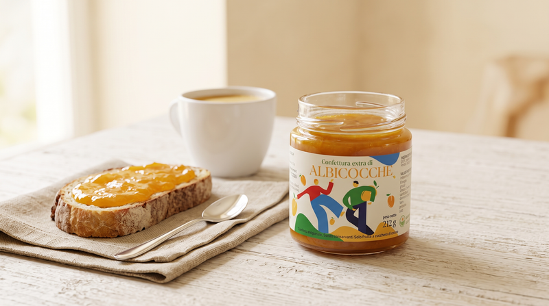Confiture d'abricot sur pain avec pot Minnelea ouvert