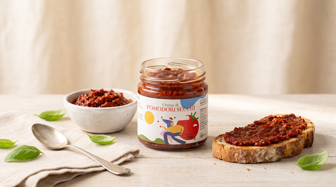 Pesto rouge aux tomates séchées avec pot de paté Minnelea ouvert