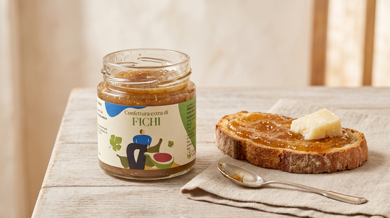 Confiture de figues avec pot Minnelea ouvert et pecorino