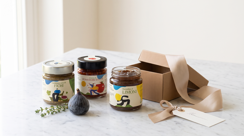 Kulinarische Geschenke — Minnelea Gläser mit offenem Glas und Geschenkbox
