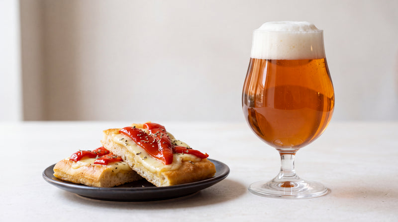 Märzen: focaccia con caciocavallo e peperoni sott’olio con peperoni sott'olio Minnelea