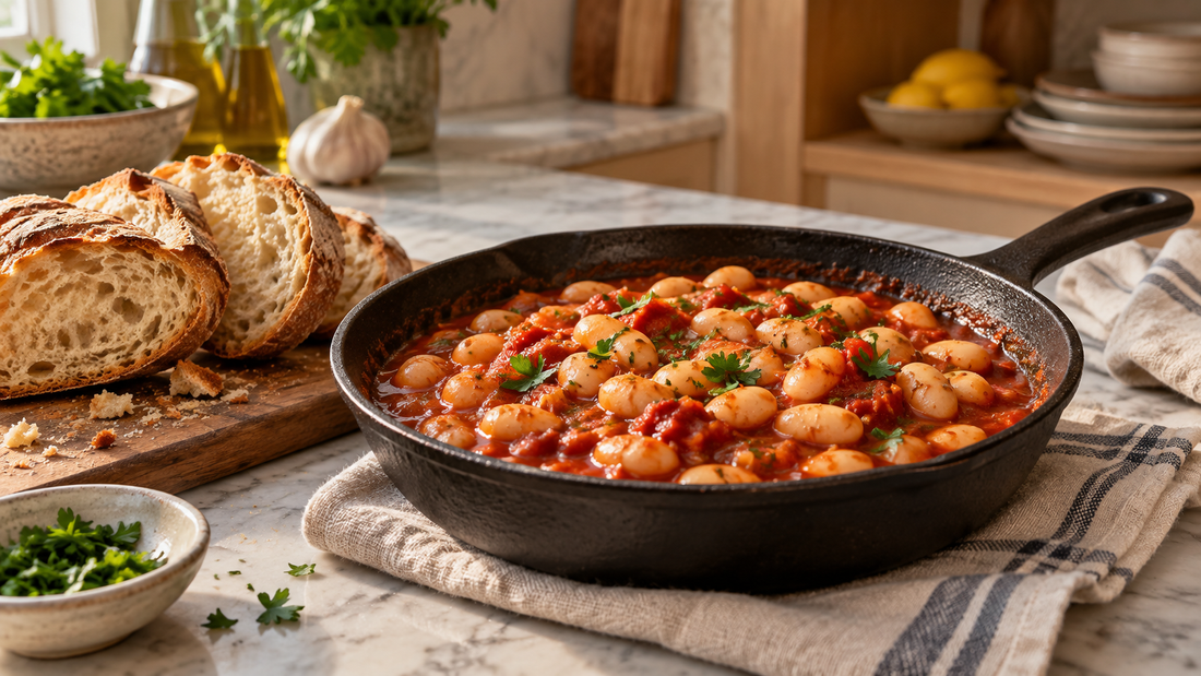 WeiÃŸe Bohnen in Tomatensauce mit Brot