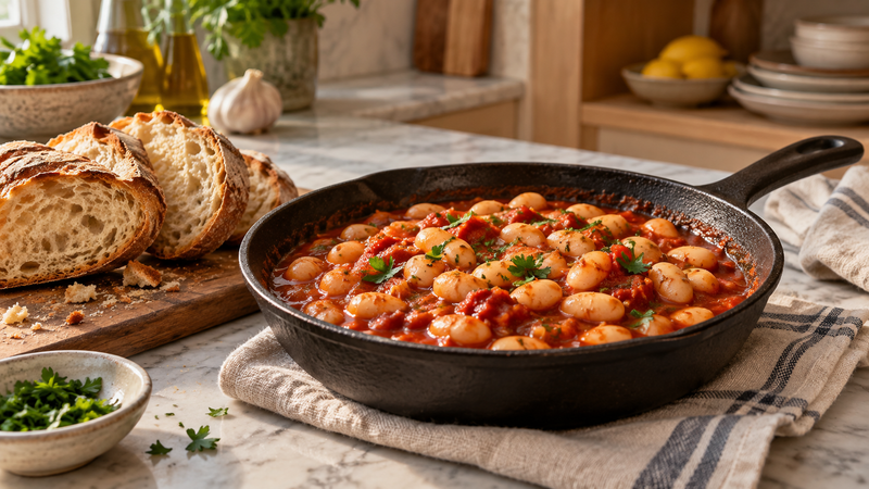 WeiÃŸe Bohnen in Tomatensauce mit Brot
