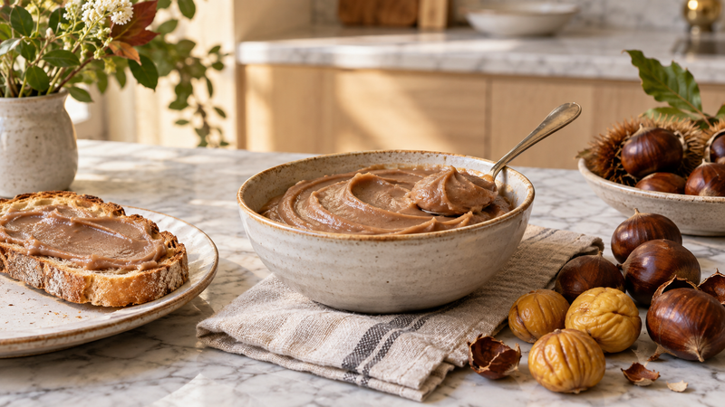 Crema di castagne con castagne intere e sbucciate