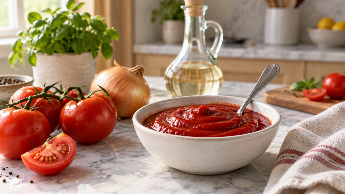 Ketchup maison avec tomates mÃ»res