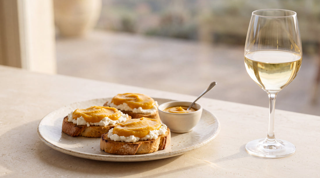 Verdicchio: crostini con crema di zucca con crema di zucca Minnelea