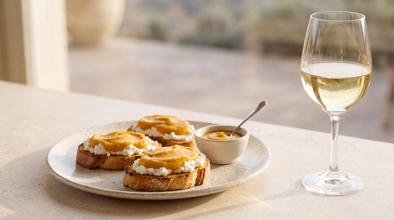 Verdicchio: crostini con crema di zucca con crema di zucca Minnelea