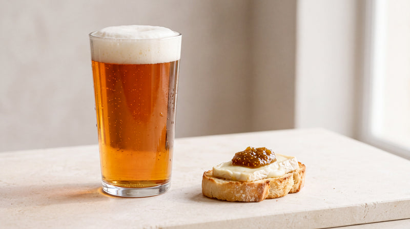 Vienna lager: crostini al formaggio e confettura di fichi con confettura di fichi Minnelea