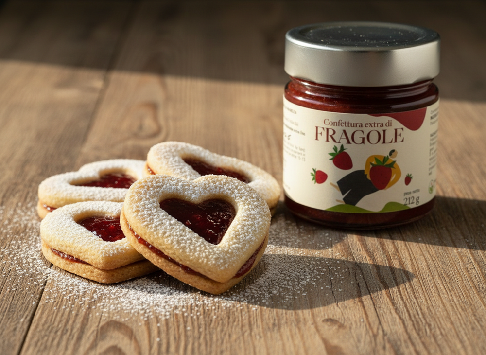 Biscotti a forma di cuore con marmellata