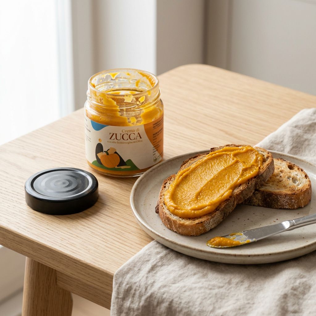 Crema di zucca Minnelea spalmata su bruschetta