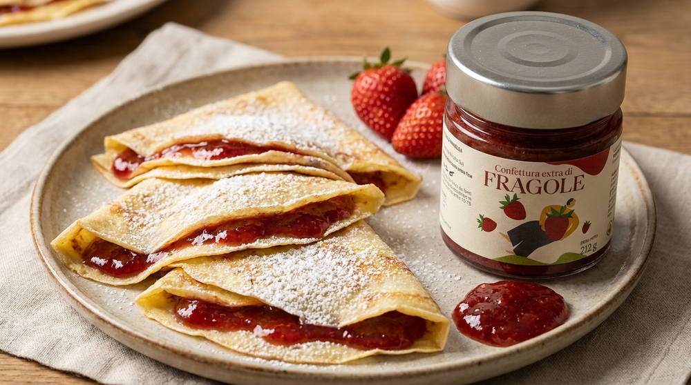 Crepes francesi con confettura di fragole