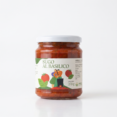 Sugo al Basilico artigianale Minnelea - vasetto in vetro 270 g su fondo bianco