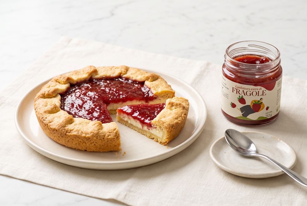 Ricotta-Crostata mit Erdbeermarmelade