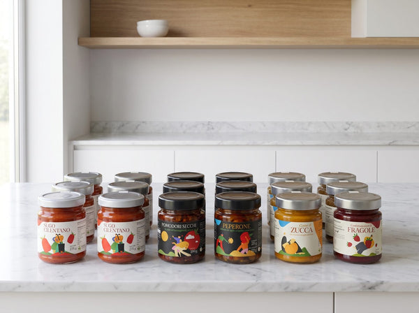 Kit Gran Riserva del Cilento Minnelea - 12 vasetti artigianali su marmo Carrara, sughi sottoli creme e confetture pluripremiate