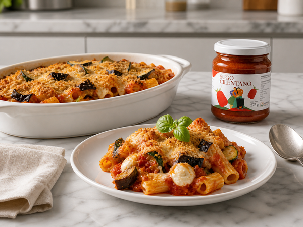 Mediterraner Nudelauflauf mit Sugo Cilentano