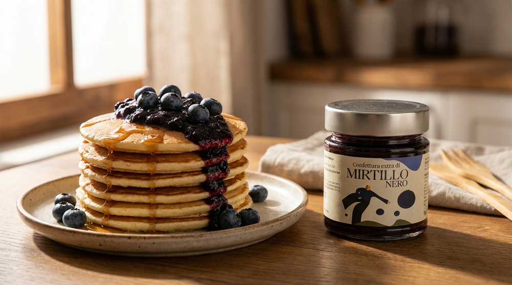 Pancakes americani con confettura di mirtillo